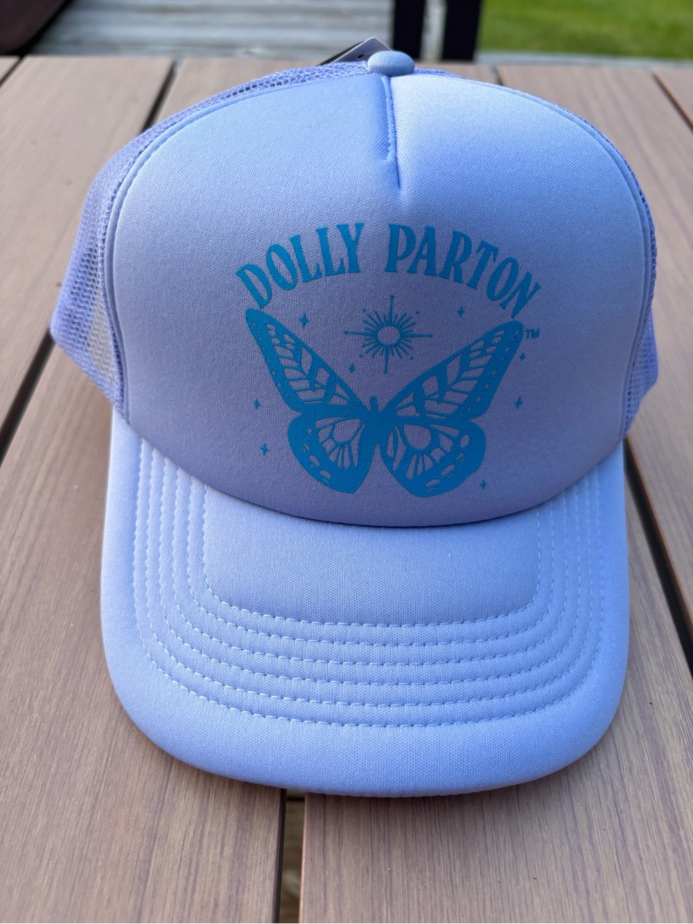 Light Blue Trucker Hat with Butterfly Graphic
